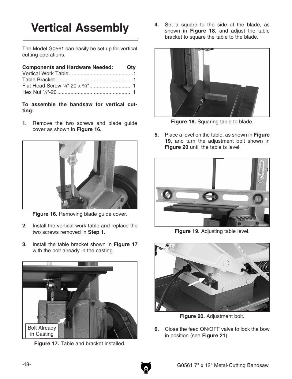 Vertical assembly | Grizzly G0561 User Manual | Page 20 / 52