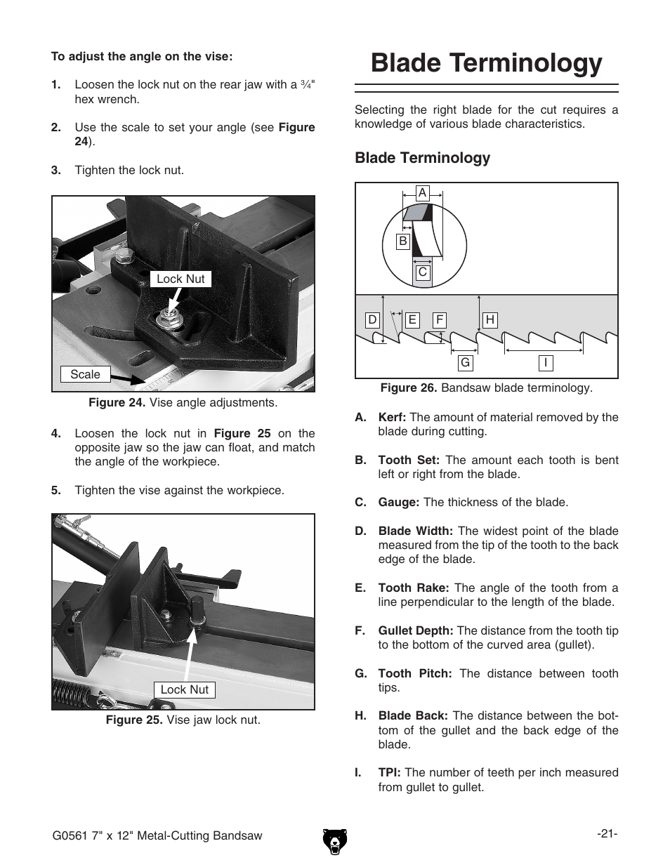 Blade terminology | Grizzly G0561 User Manual | Page 23 / 52