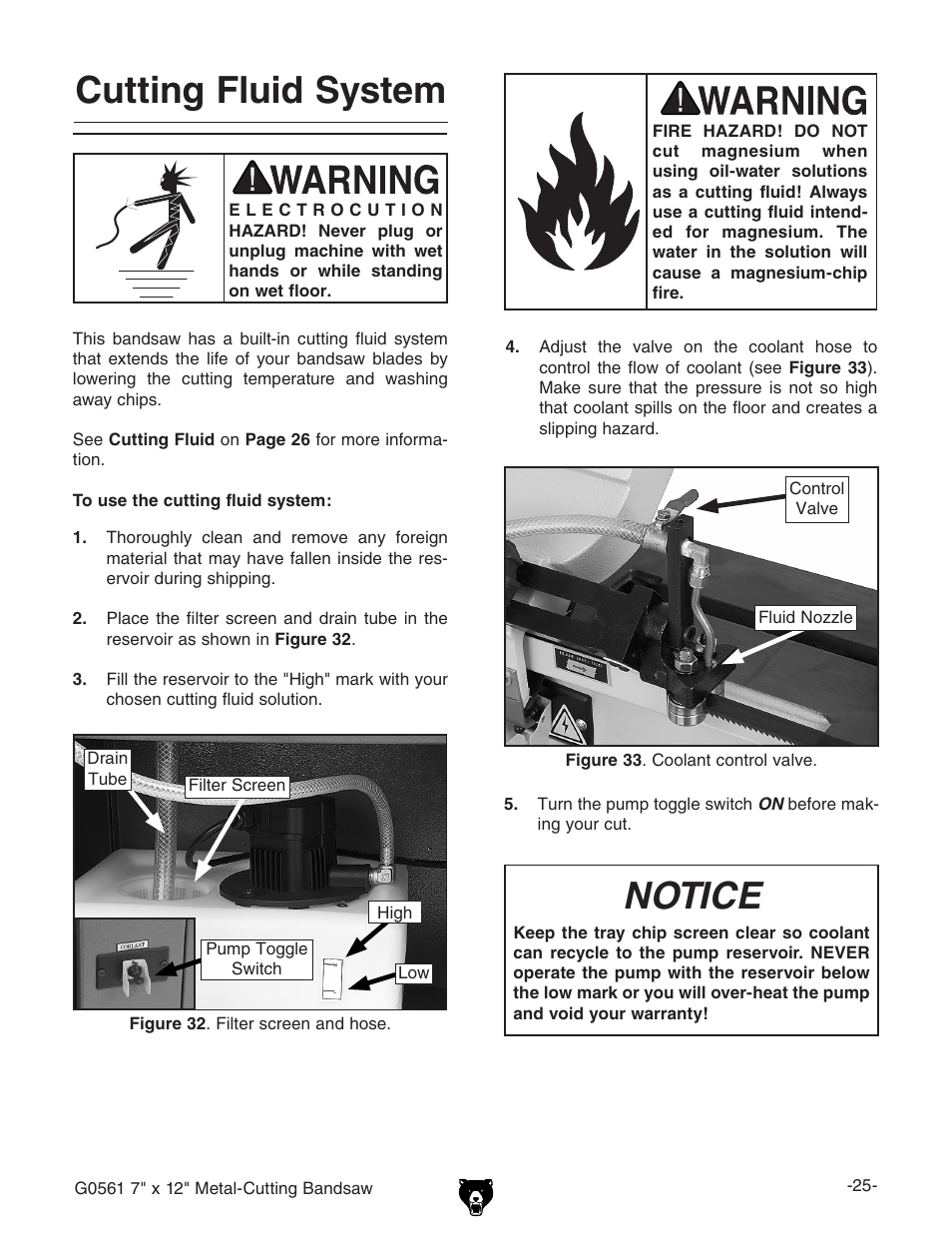 Cutting fluid system, Notice | Grizzly G0561 User Manual | Page 27 / 52