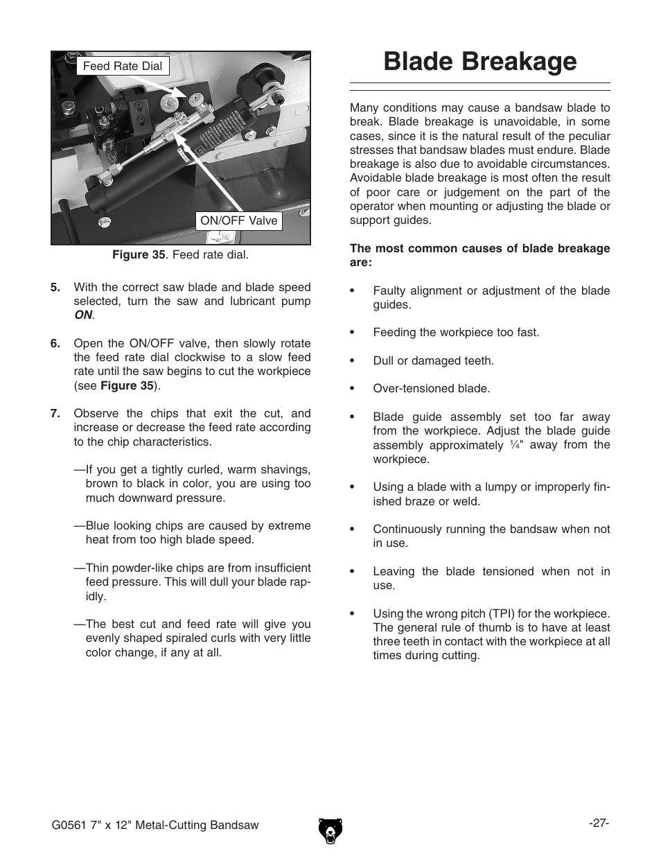 Blade breakage | Grizzly G0561 User Manual | Page 29 / 52
