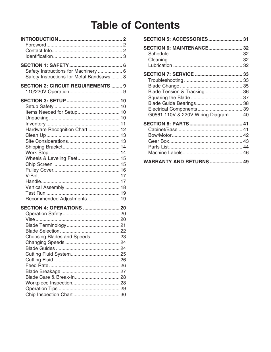 Grizzly G0561 User Manual | Page 3 / 52