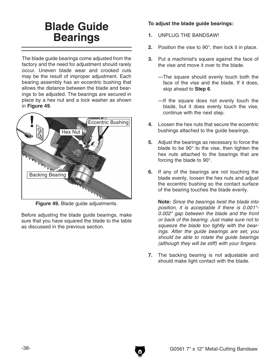 Blade guide bearings | Grizzly G0561 User Manual | Page 40 / 52