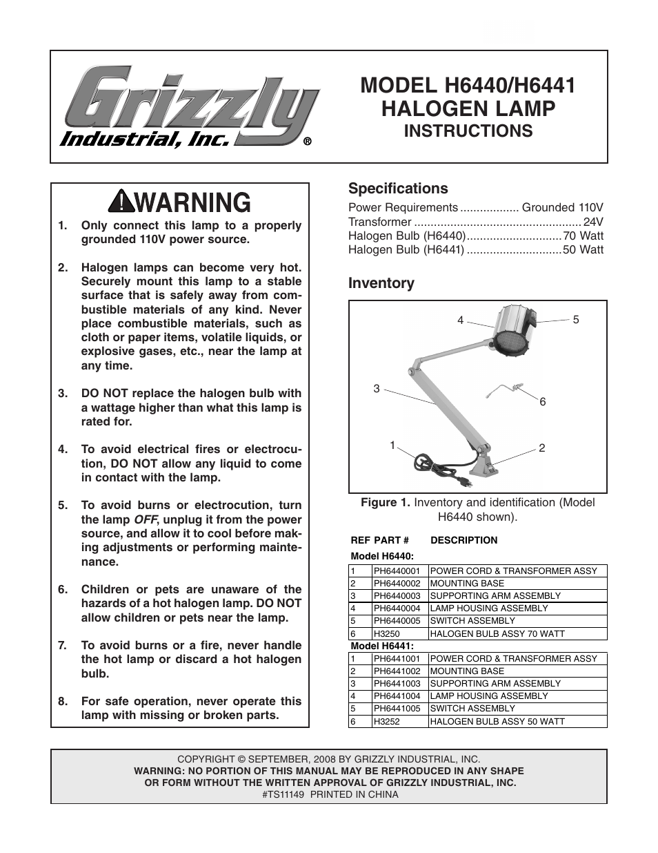 Grizzly H6440 User Manual | 2 pages