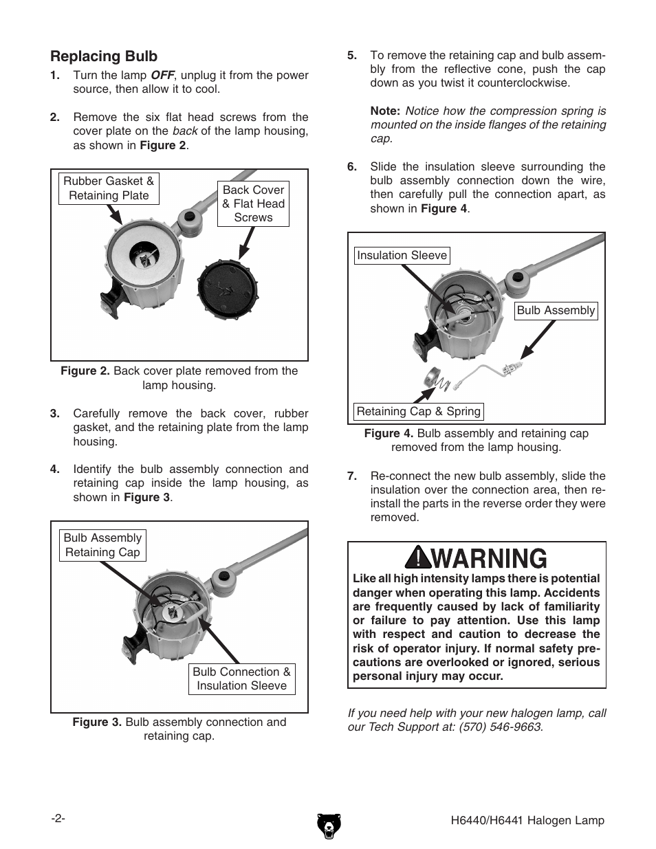 Replacing bulb | Grizzly H6440 User Manual | Page 2 / 2