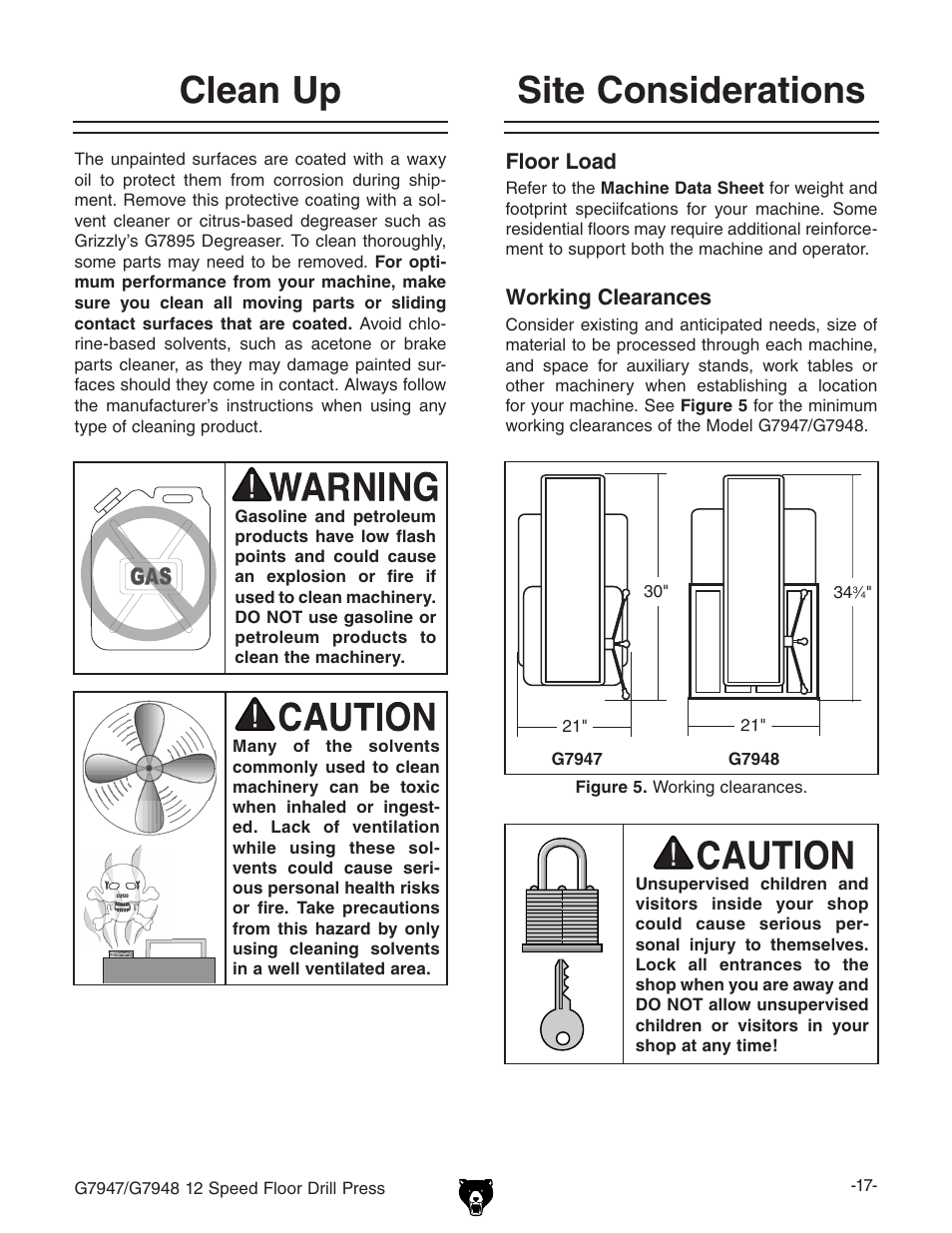 Site considerations clean up | Grizzly G7947 User Manual | Page 19 / 56