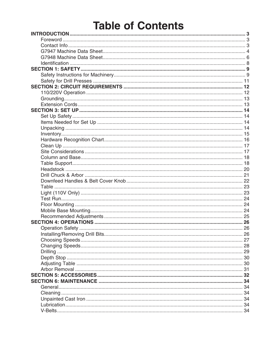 Grizzly G7947 User Manual | Page 3 / 56