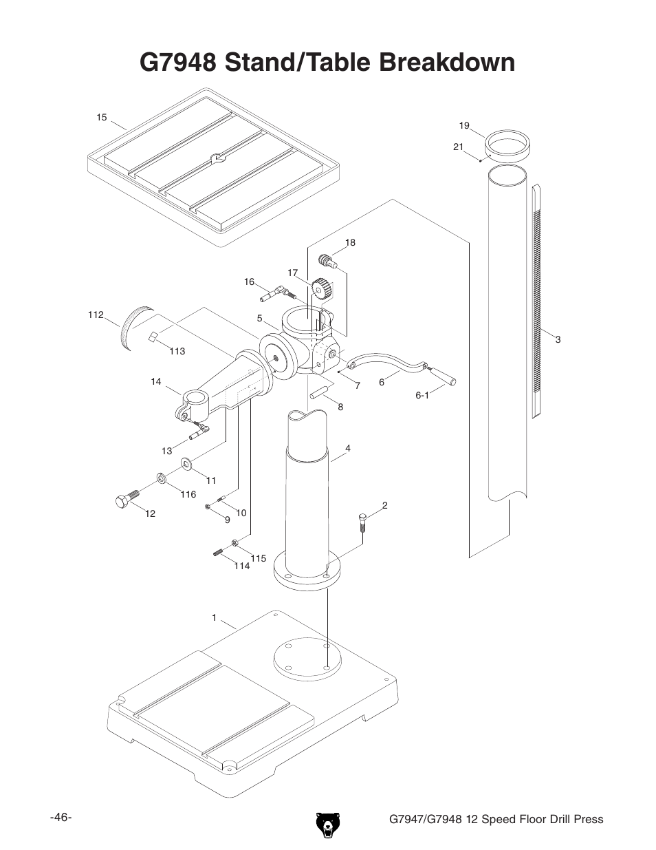 G7948 stand/table breakdown | Grizzly G7947 User Manual | Page 48 / 56
