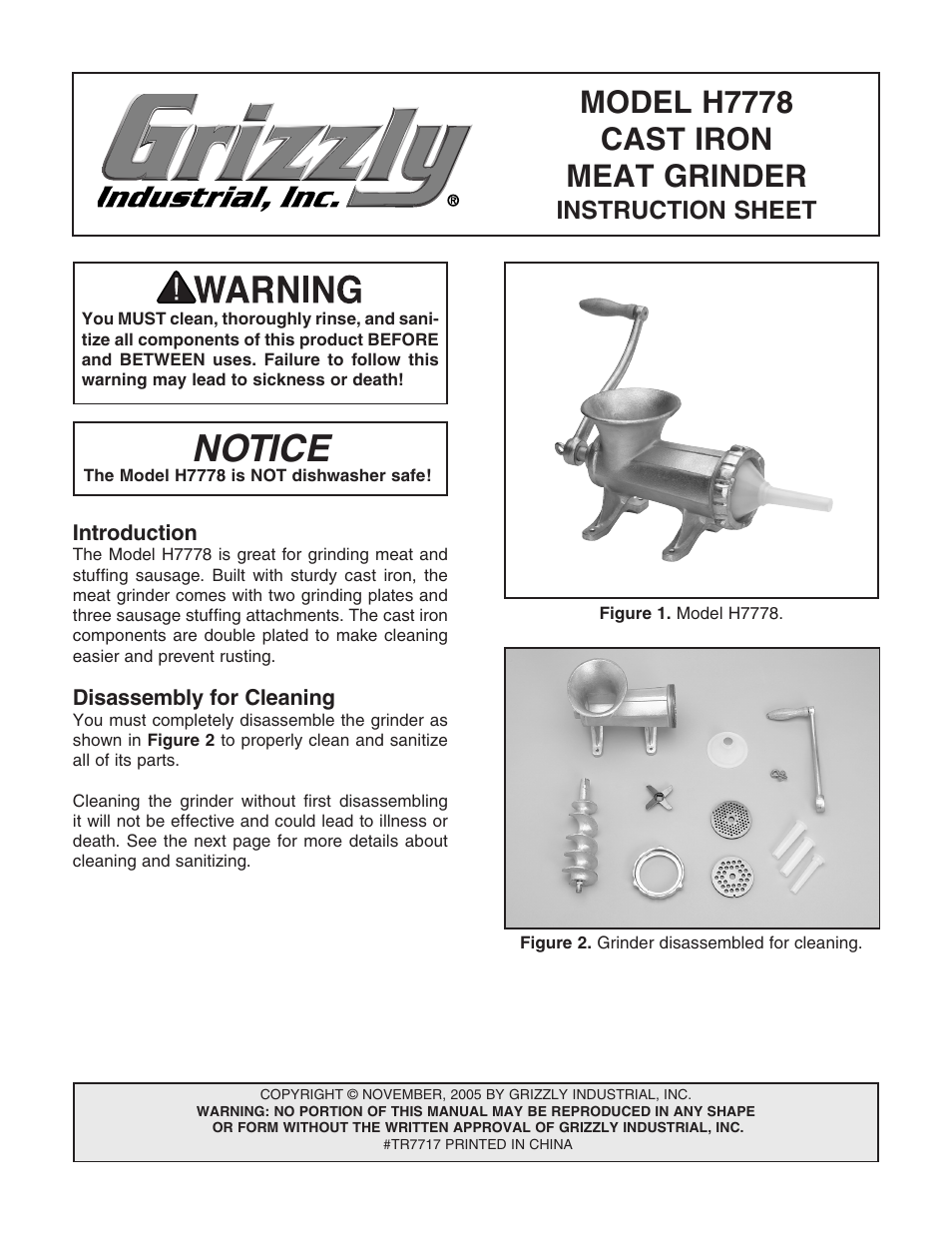 Grizzly H7778 User Manual | 4 pages