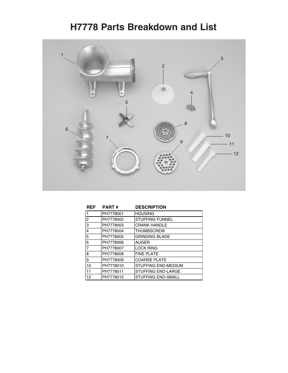 H7778 parts breakdown and list | Grizzly H7778 User Manual | Page 4 / 4