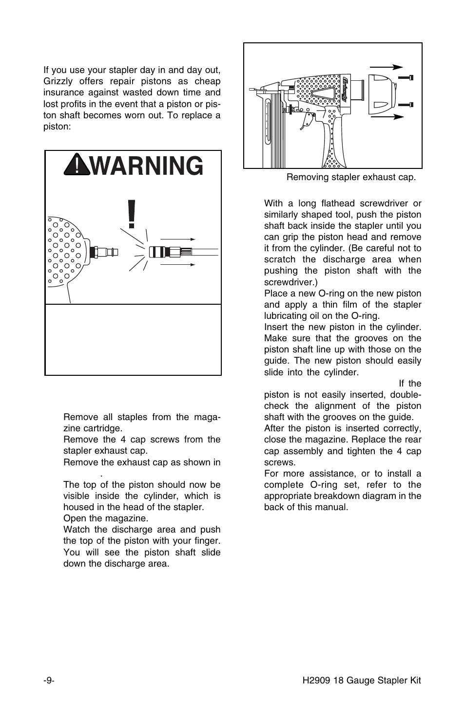 Replacing pistons/o-rings | Grizzly H2909 User Manual | Page 10 / 16