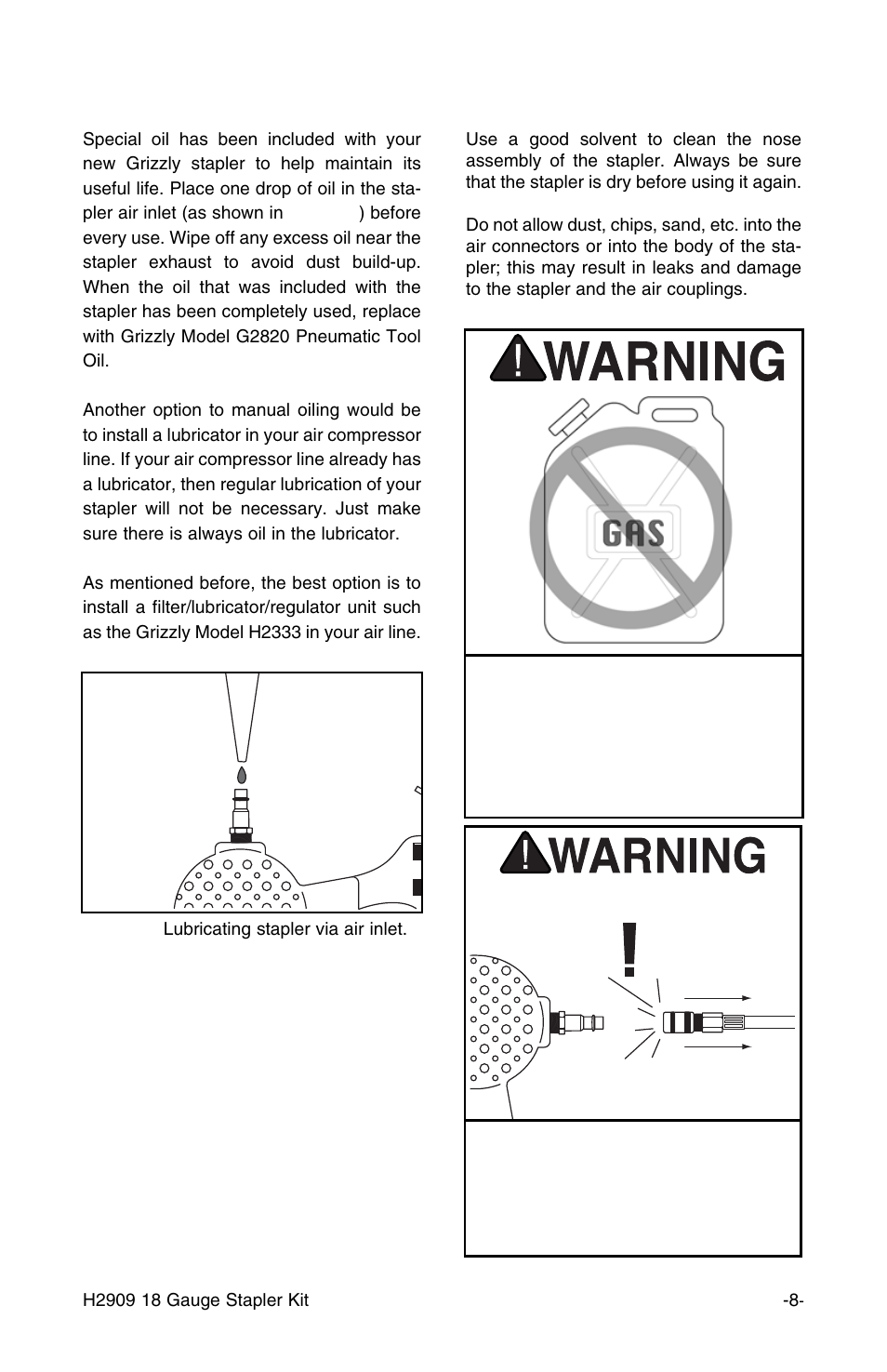 Cleaning stapler, Oiling stapler | Grizzly H2909 User Manual | Page 9 / 16