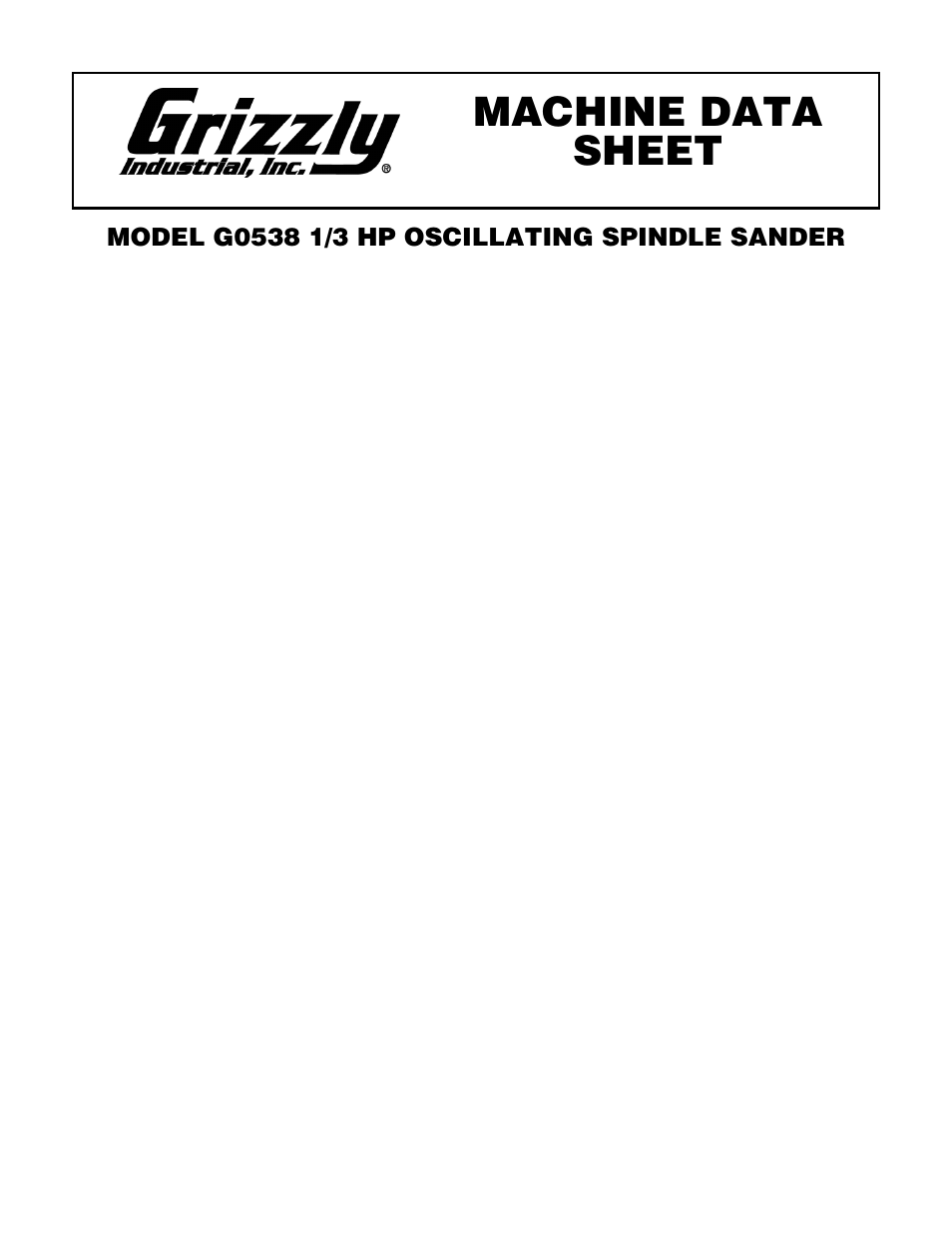 Grizzly G0538 User Manual | 2 pages