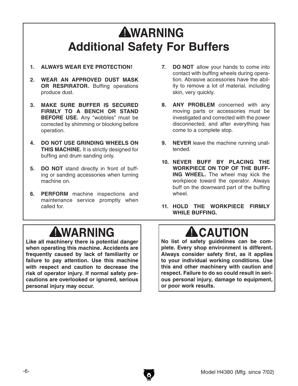 Additional safety for buffers | Grizzly H4380 User Manual | Page 8 / 20