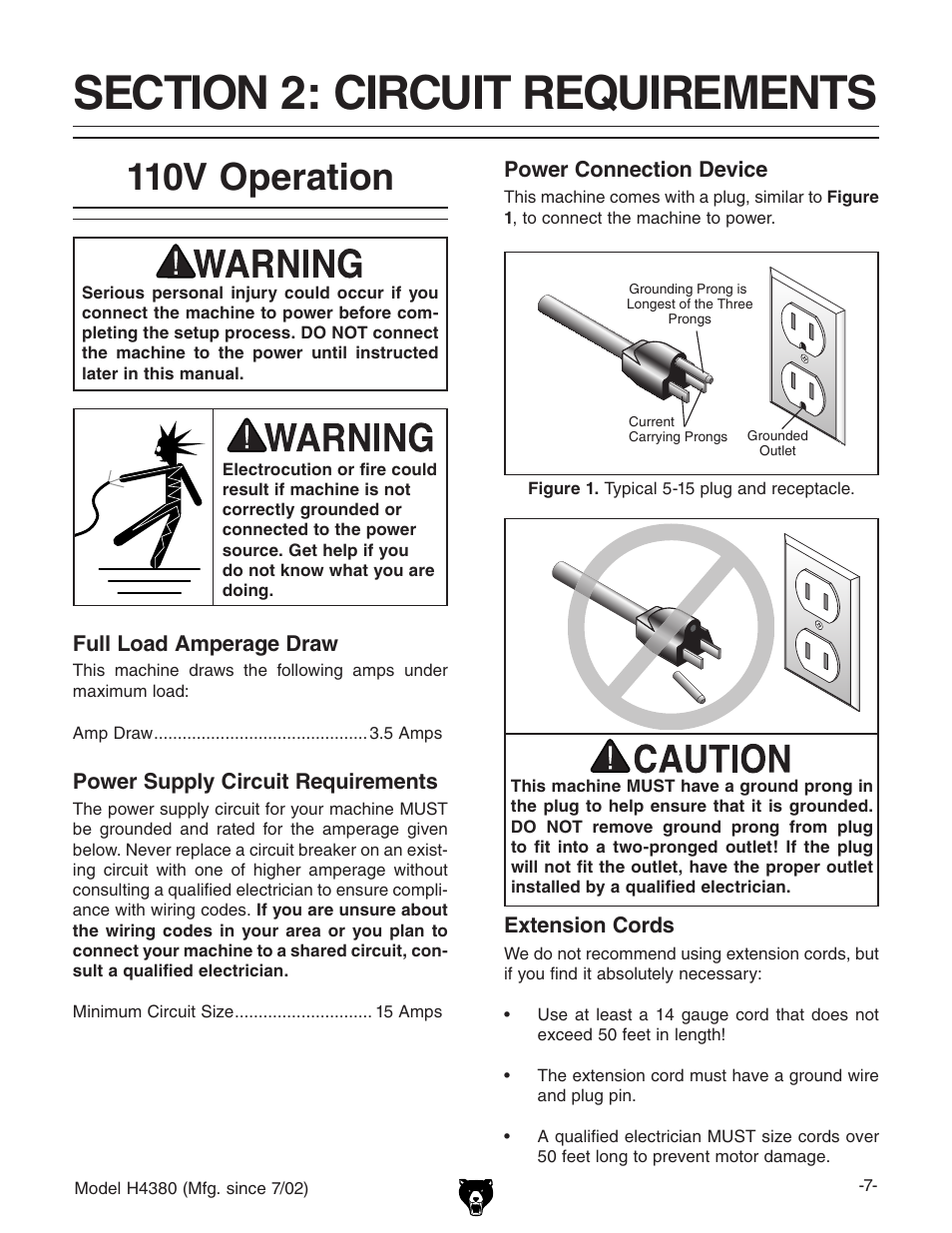 110v operation | Grizzly H4380 User Manual | Page 9 / 20