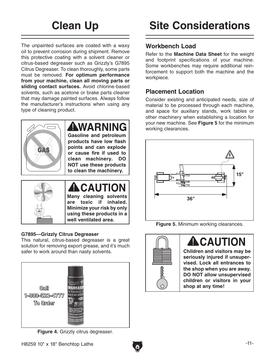 Site considerations clean up | Grizzly H8259 User Manual | Page 13 / 36