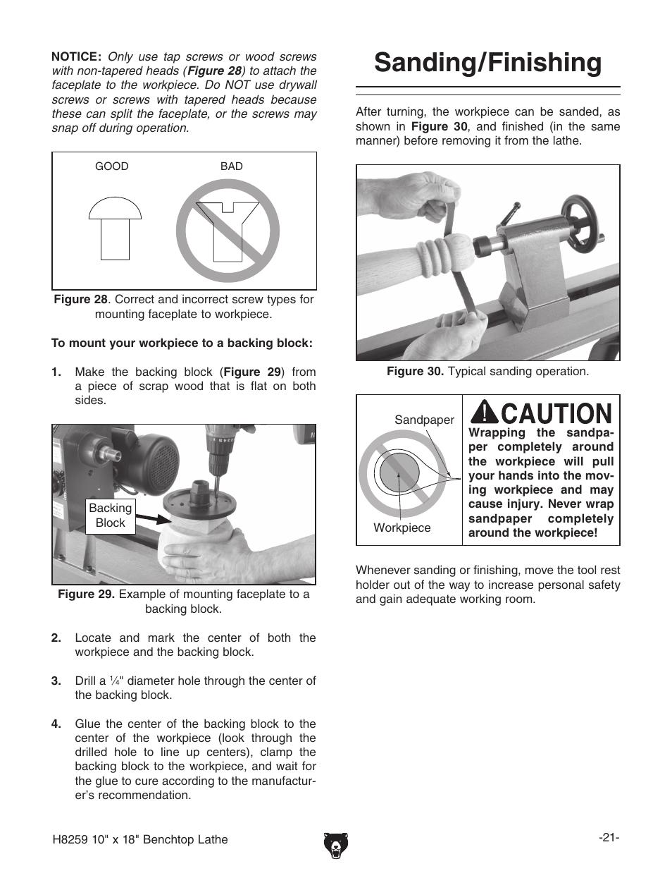 Sanding/finishing | Grizzly H8259 User Manual | Page 23 / 36