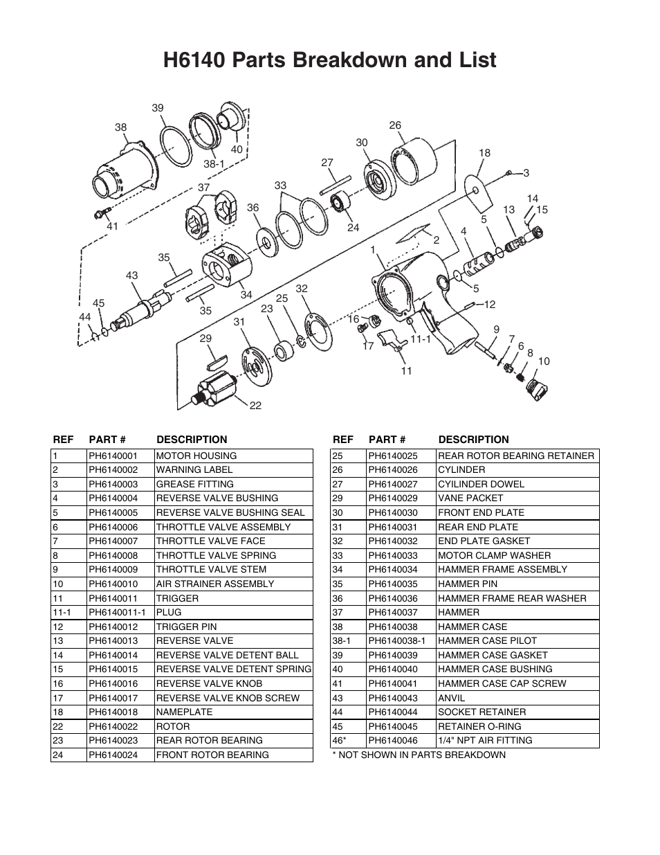 H6140 parts breakdown and list | Grizzly 1/2" Twin Hammer Air Impact Wrench h6140 User Manual | Page 2 / 2