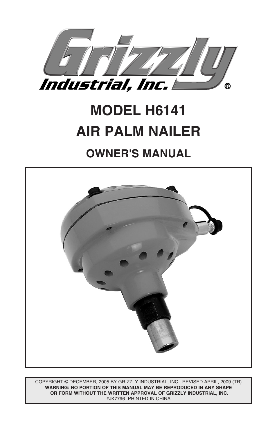 Grizzly Air Palm Nailer H6141 User Manual | 16 pages