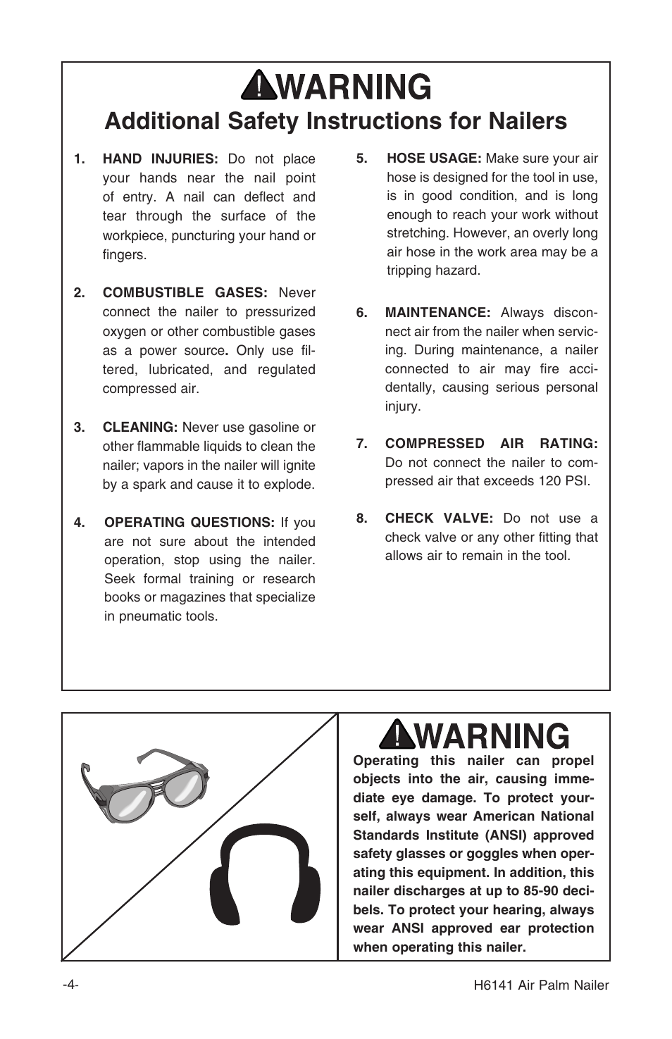 Additional safety instructions for nailers | Grizzly Air Palm Nailer H6141 User Manual | Page 4 / 16