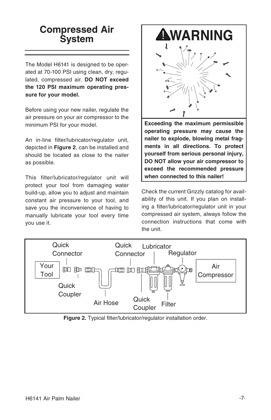 Compressed air system | Grizzly Air Palm Nailer H6141 User Manual | Page 7 / 16