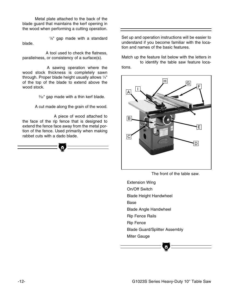 Main features | Grizzly G1023S110 User Manual | Page 14 / 59