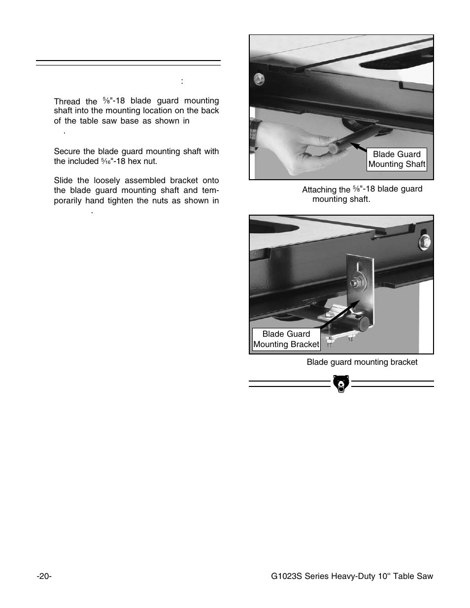 Guard bracket | Grizzly G1023S110 User Manual | Page 22 / 59