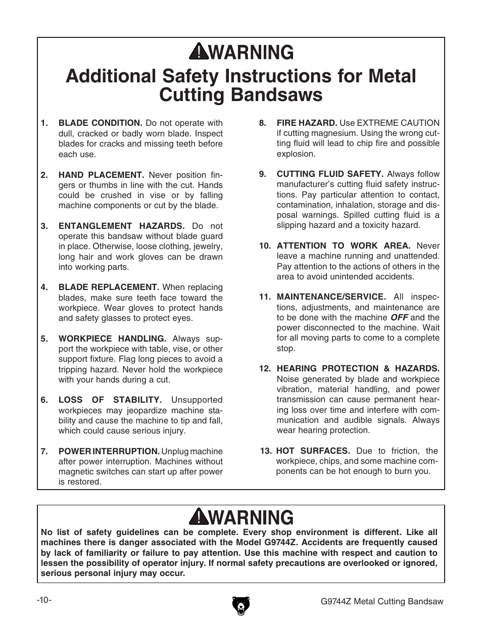 Grizzly G9744Z User Manual | Page 12 / 52
