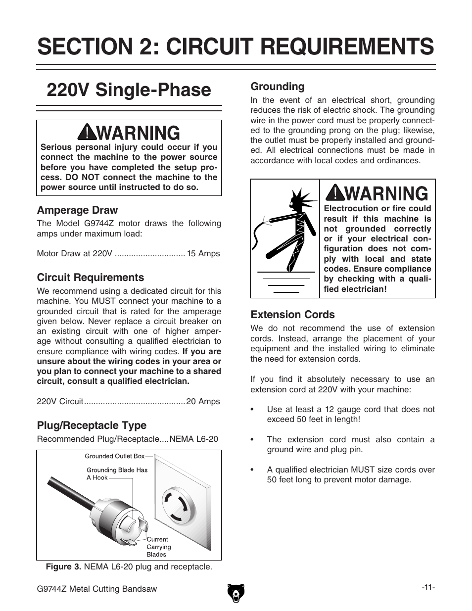 220v single-phase | Grizzly G9744Z User Manual | Page 13 / 52