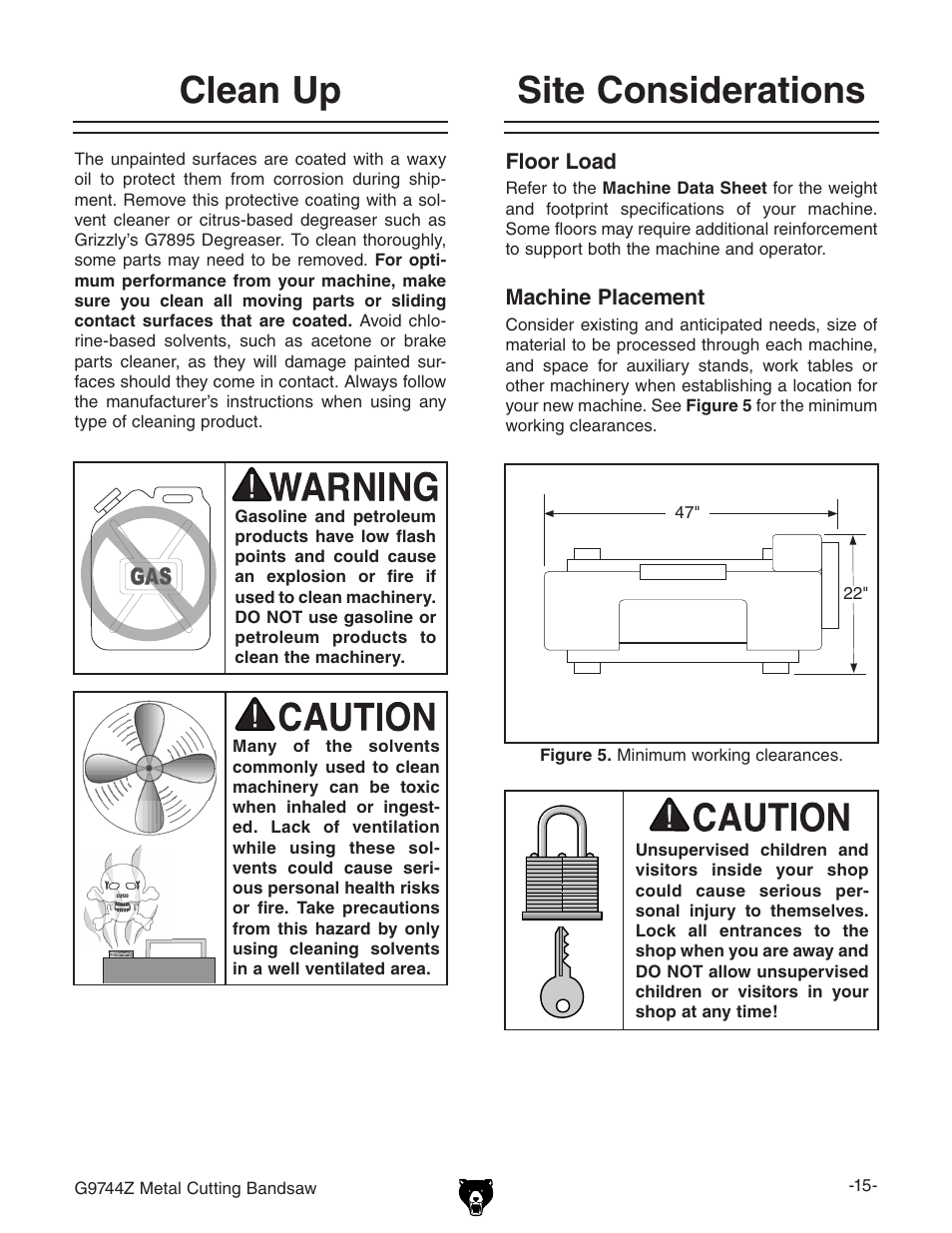 Site considerations clean up | Grizzly G9744Z User Manual | Page 17 / 52