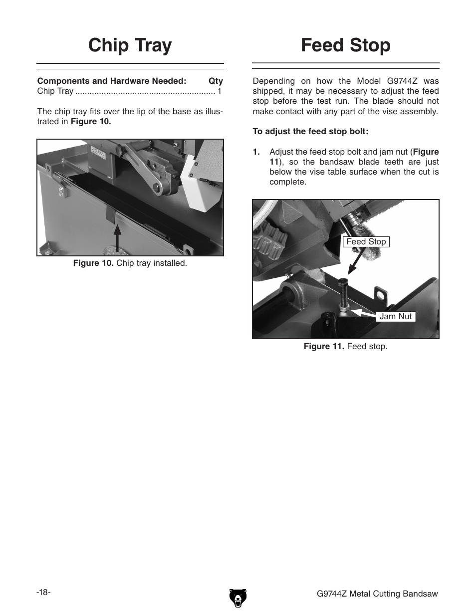 Chip tray, Feed stop | Grizzly G9744Z User Manual | Page 20 / 52