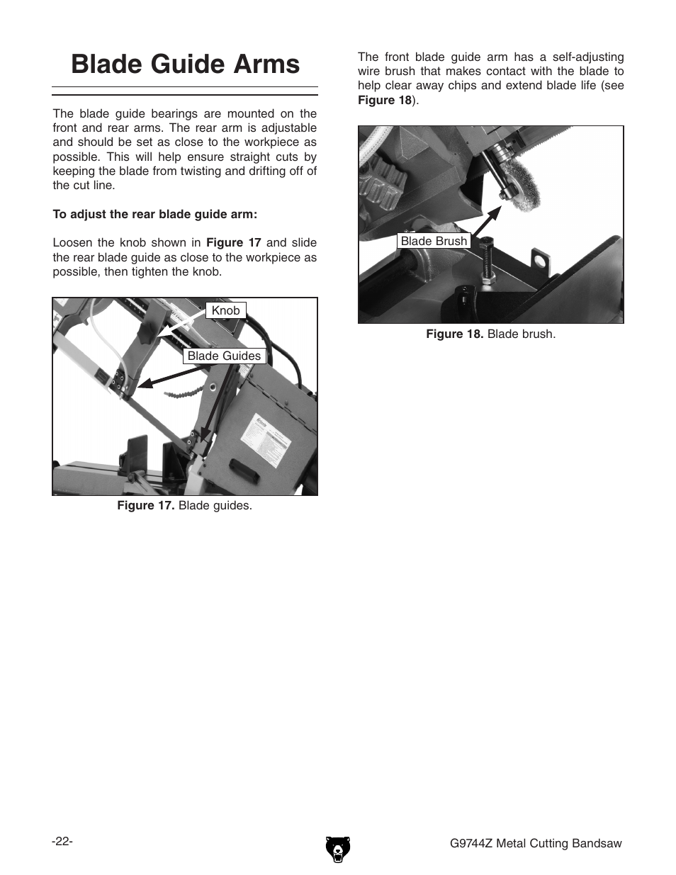 Blade guide arms | Grizzly G9744Z User Manual | Page 24 / 52