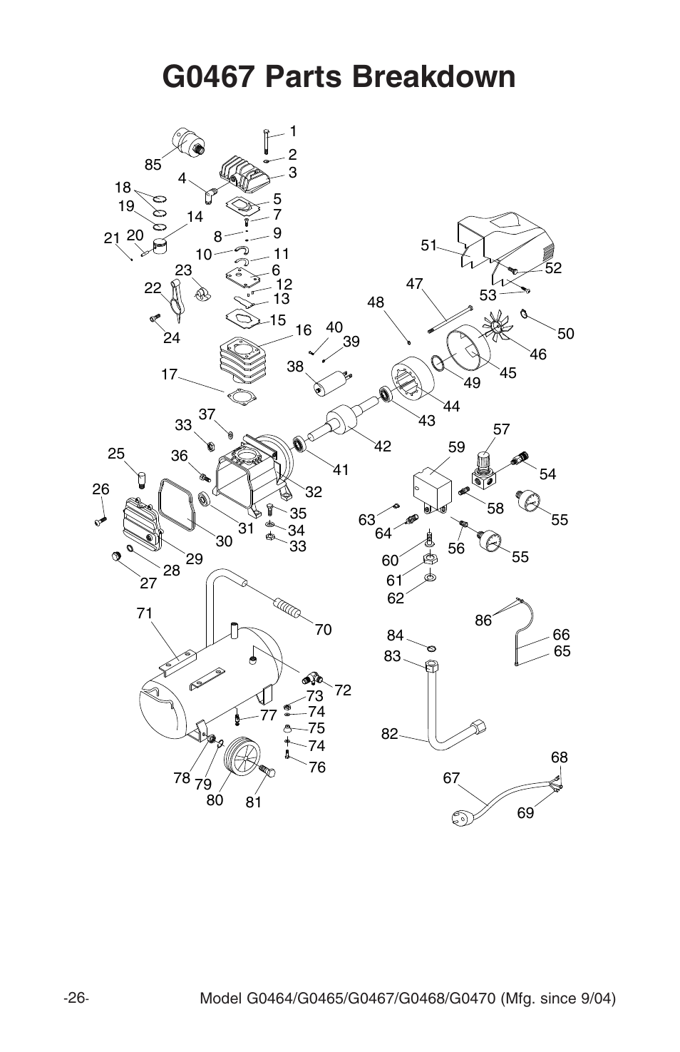 G0467 parts breakdown | Grizzly G0470 User Manual | Page 28 / 36