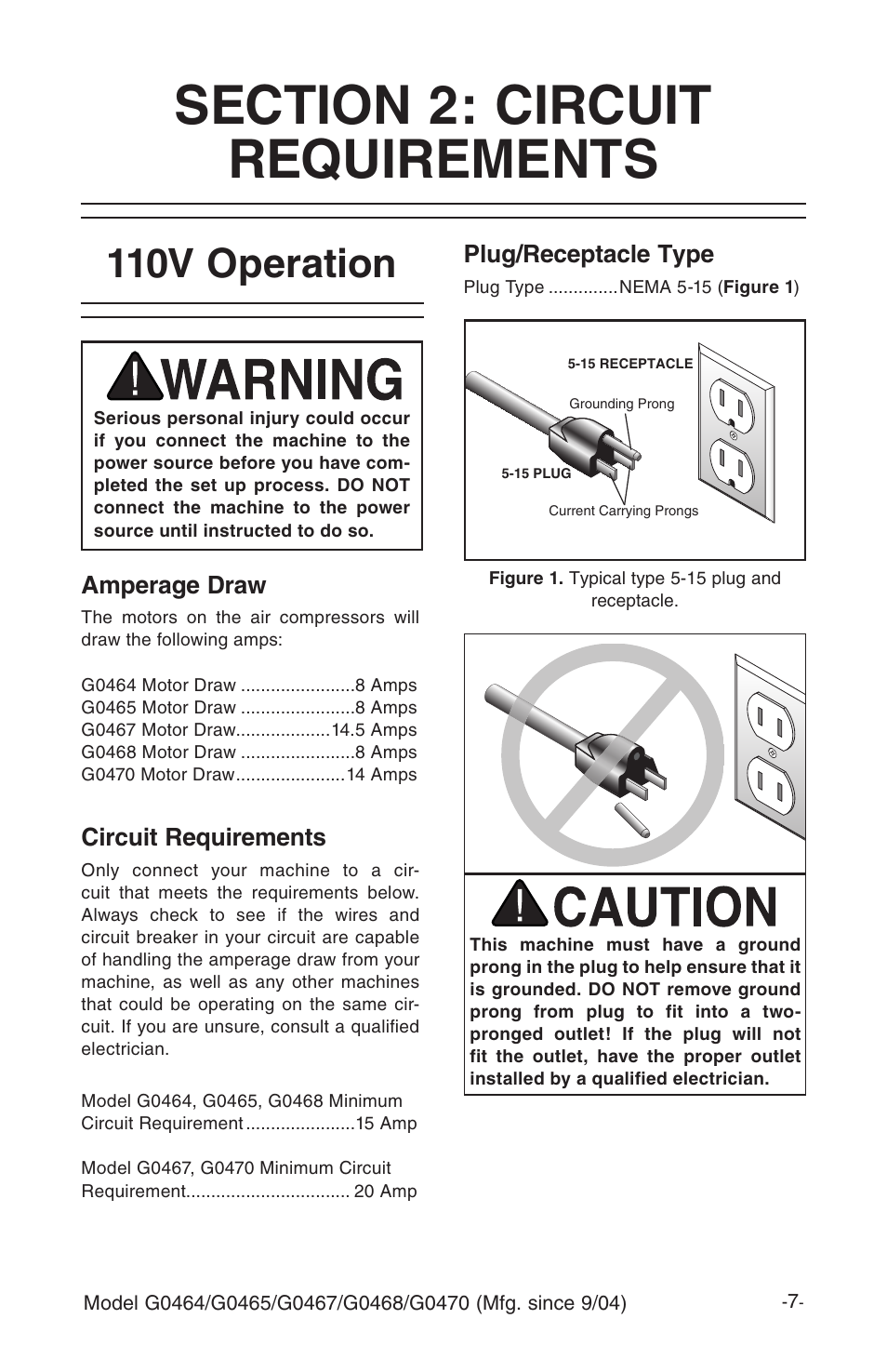 110v operation | Grizzly G0470 User Manual | Page 9 / 36