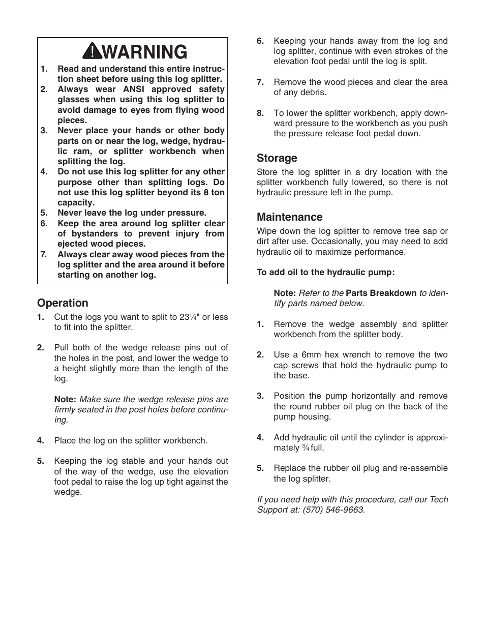 Operation, Storage, Maintenance | Grizzly H8100 User Manual | Page 2 / 4