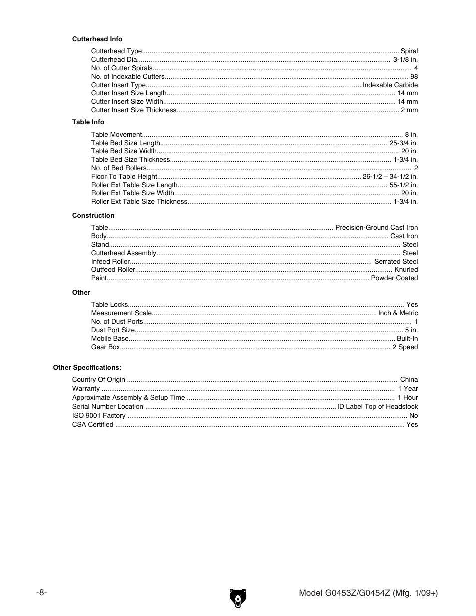 Grizzly POLAR BEAR G0453P User Manual | Page 18 / 76