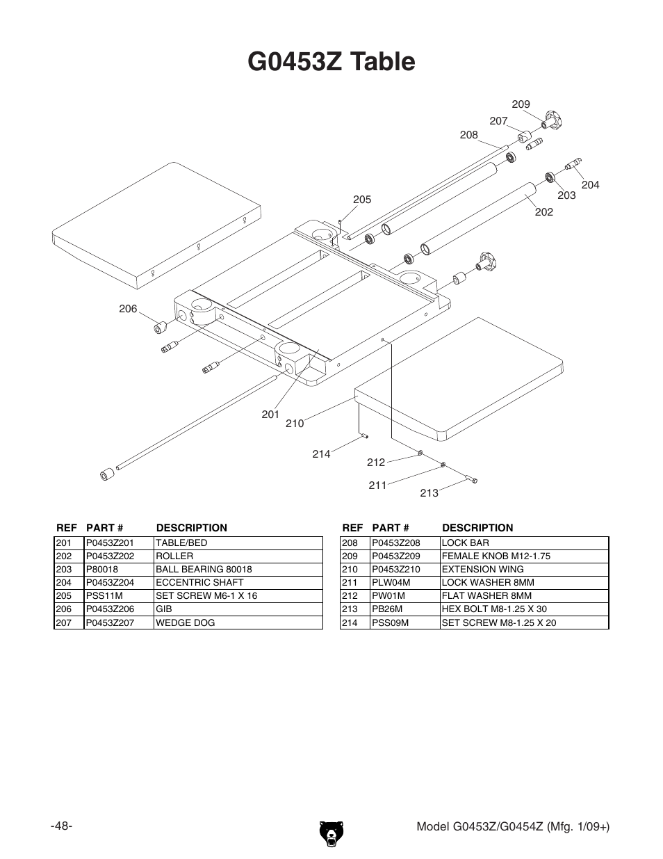 G0453z table | Grizzly POLAR BEAR G0453P User Manual | Page 58 / 76