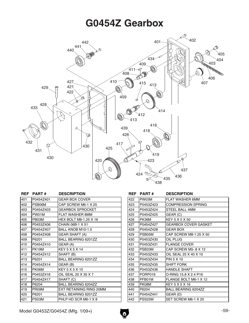 G0454z gearbox | Grizzly POLAR BEAR G0453P User Manual | Page 69 / 76