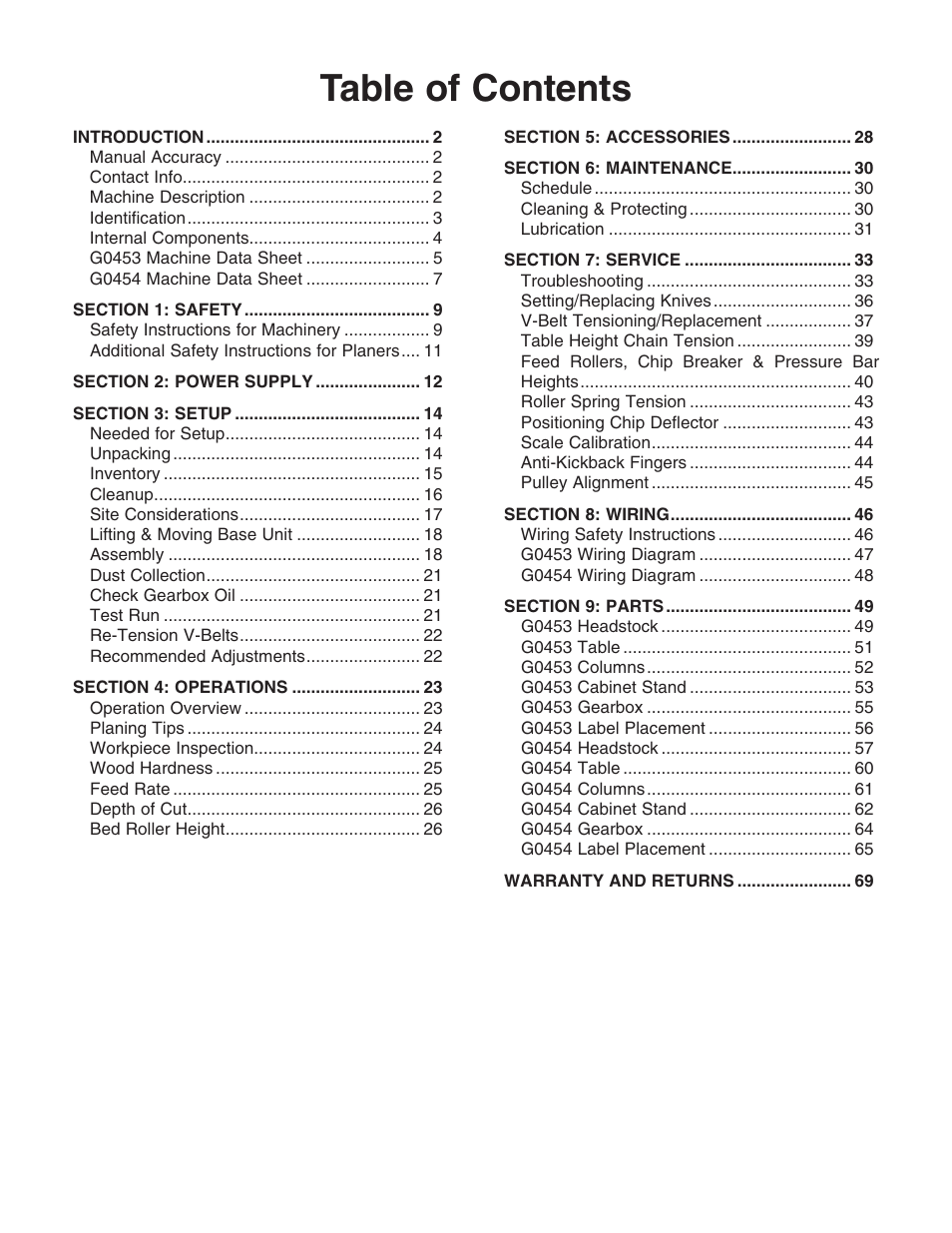 Grizzly MOBILE PLANERS G0453 User Manual | Page 3 / 72