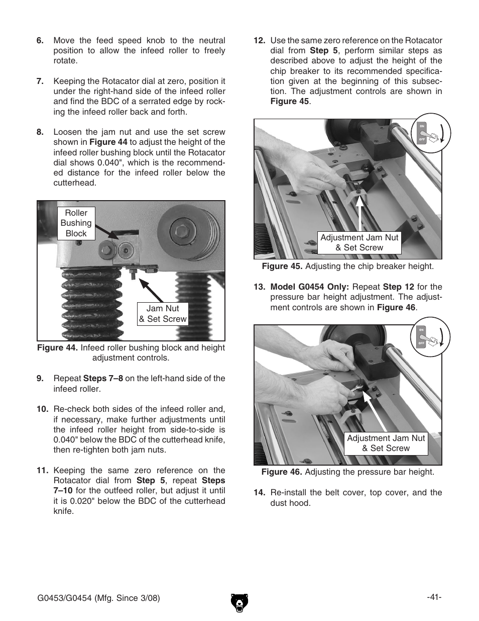 Grizzly MOBILE PLANERS G0453 User Manual | Page 43 / 72