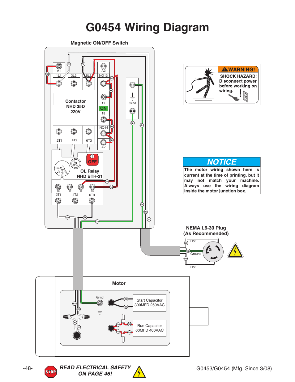 G0454 wiring diagram, Wiring diagram g0545 | Grizzly MOBILE PLANERS G0453 User Manual | Page 50 / 72