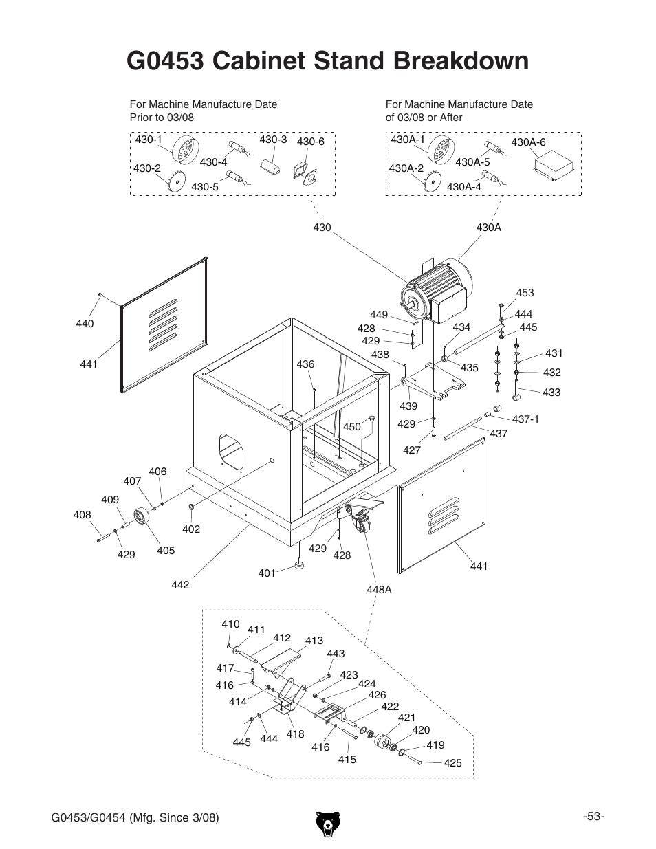 G0453 cabinet stand breakdown | Grizzly MOBILE PLANERS G0453 User Manual | Page 55 / 72