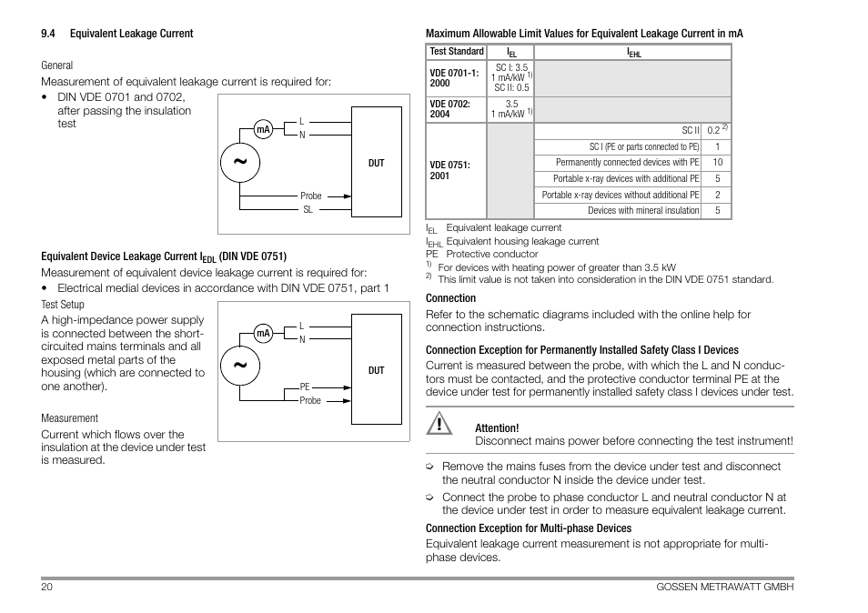 4 equivalent leakage current, Equivalent leakage current | Gossen MetraWatt 702 User Manual | Page 20 / 48