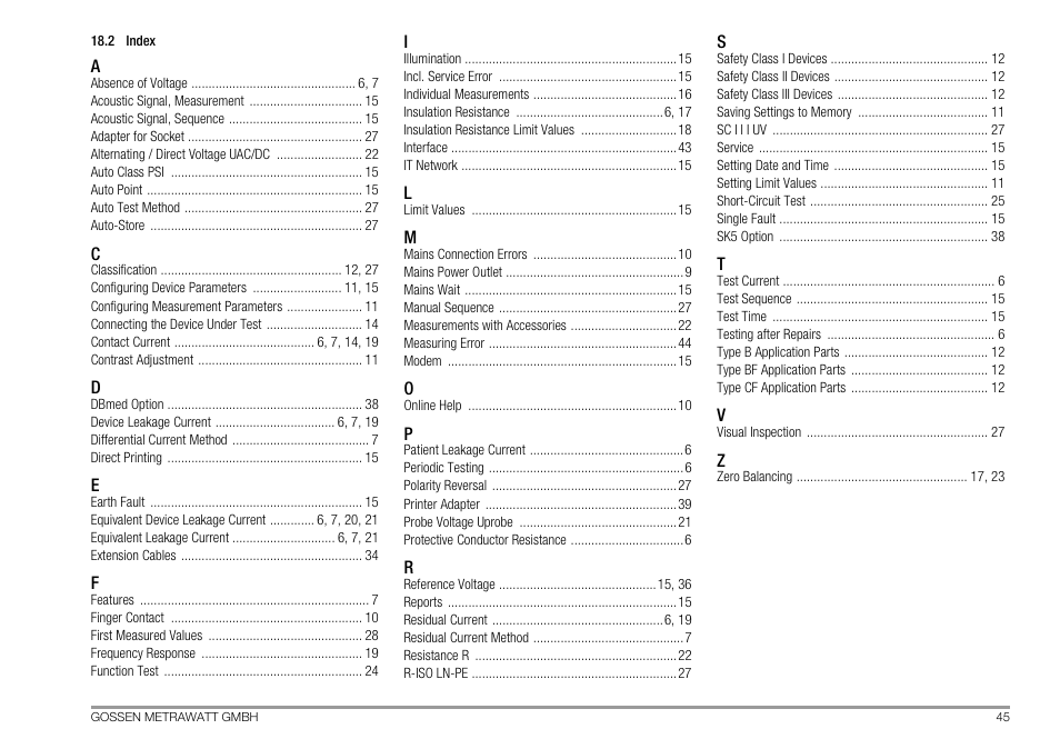 2 index, Index | Gossen MetraWatt 702 User Manual | Page 45 / 48