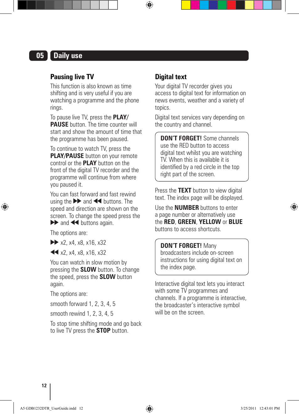 05 daily use | Goodmans GDB1232DTR User Manual | Page 12 / 32