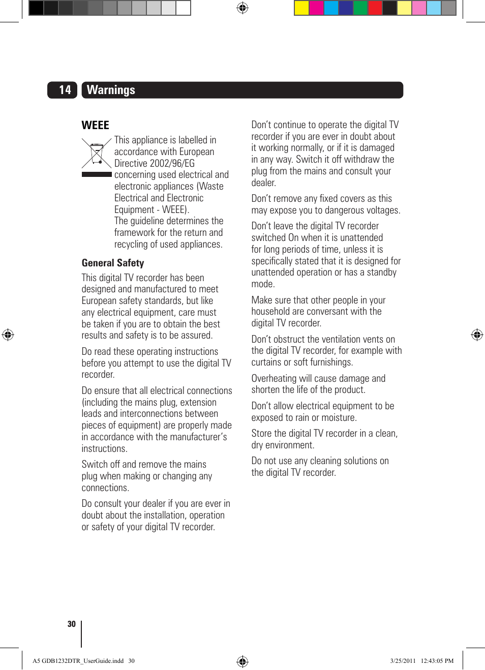 14 warnings | Goodmans GDB1232DTR User Manual | Page 30 / 32