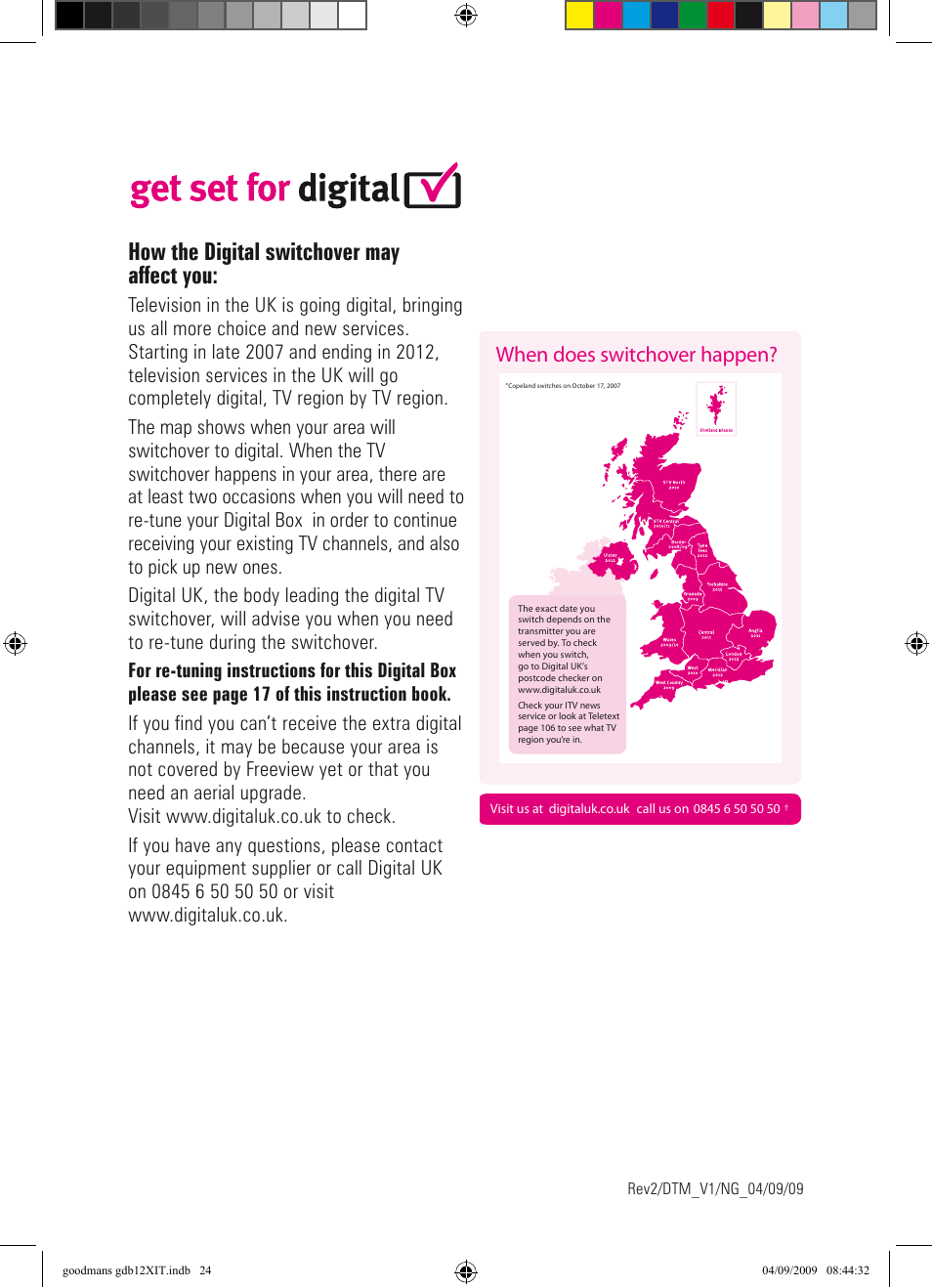 When does switchover happen, How the digital switchover may affect you | Goodmans GDB12XIT User Manual | Page 24 / 24