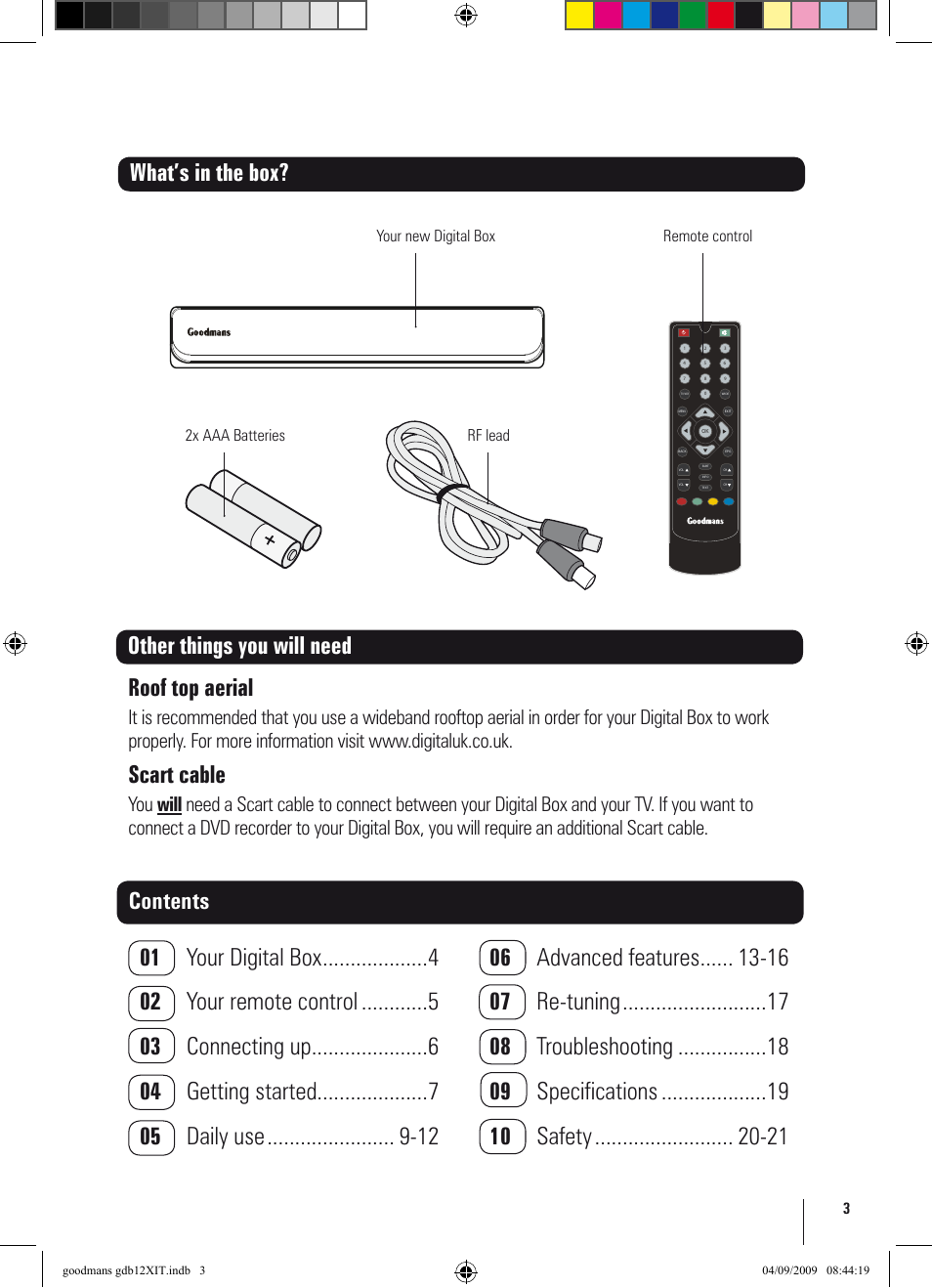 Other things you will need roof top aerial, Scart cable | Goodmans GDB12XIT User Manual | Page 3 / 24