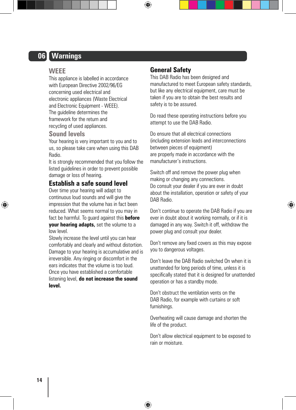 Warnings 06 | Goodmans GFMTDAB10 User Manual | Page 14 / 16