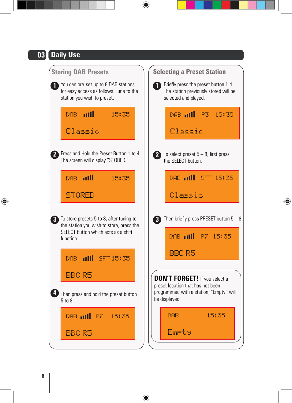 Classic, Stored, Bbc r5 | Empty | Goodmans GFMTDAB10 User Manual | Page 8 / 16