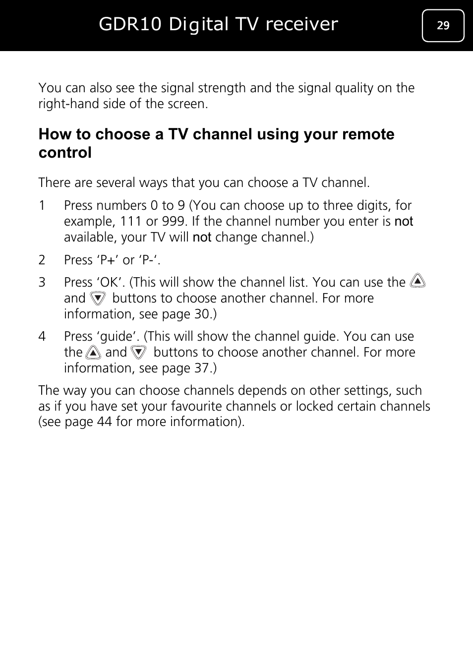 Gdr10 digital tv receiver, G your remote, How to choose a tv channel usin control | Goodmans GDR10 User Manual | Page 29 / 76